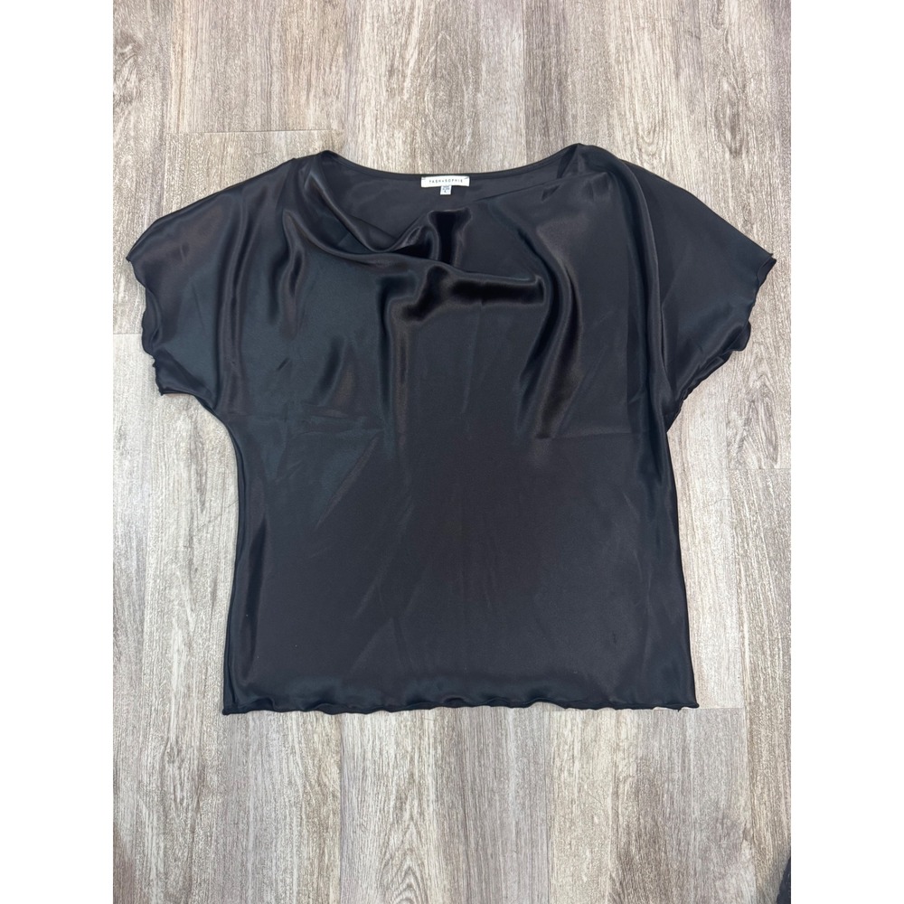 TASH+SOPHIE Black Drape Neck Short Sleeve Top Made in USA Size‎ L